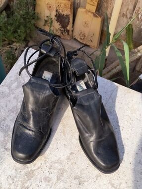 Scruples Black Leather Lace-Up Heeled Shoes 7.5